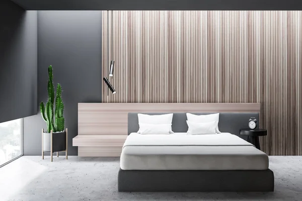 Wnętrza stylowej sypialni z białą pościel łóżko king size w modne. renderowania 3D. — Zdjęcie stockowe