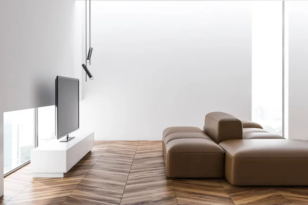 Szürke beton fal, egy szép modern nappali kanapé belső. 3D render. — Stock Fotó