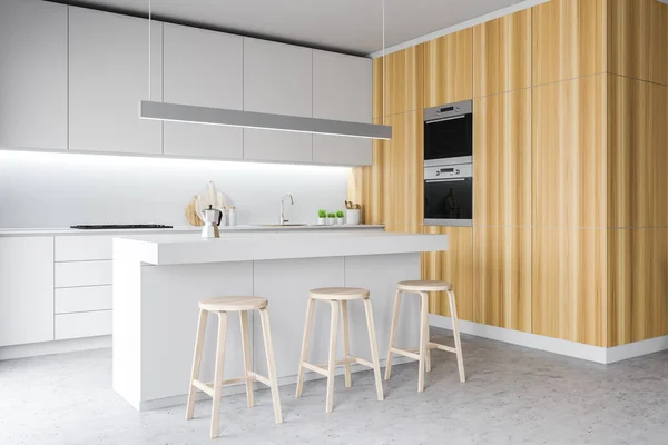 现代舒适的设计厨房内饰配有家具。3d 渲染. — 图库照片