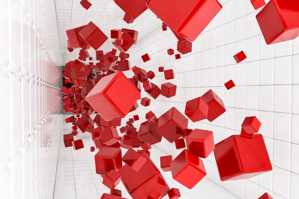 抽象的な幾何学的な背景、赤キューブ — ストック写真