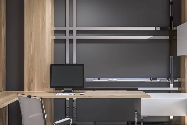 Сірий менеджер офісу інтер'єру, комп'ютерний стіл — стокове фото