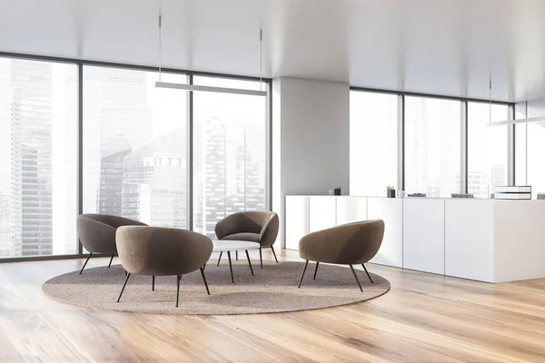 リラックス空間と近代的な白い空オフィス インテリア。3 d のレンダリング — ストック写真