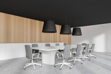 Modern konferans odası iç ahşap duvar ile