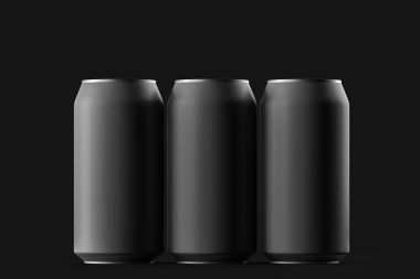 Boş bira, kola, soda alüminyum siyah arka planda mockup olabilir. Tasarım ve markalama için yer.