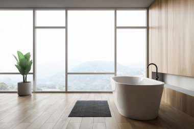 Modern tasarım banyo iç Bathtube ve panoramik pencere.