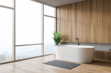Modern tasarım banyo iç Bathtube ve panoramik pencere.