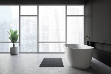 Modern tasarım banyo iç Bathtube ve panoramik pencere.