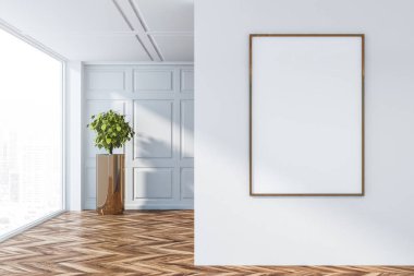 Beyaz duvar poster ile boş oda iç