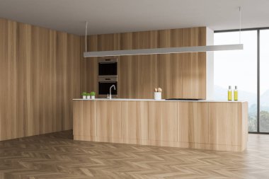 Modern ahşap tarzı mutfak iç.