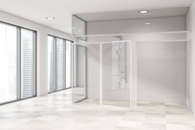 Modern ışık banyo iç. Beyaz açık alan.