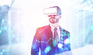 Şehir, sanal grafik VR kulaklık adam