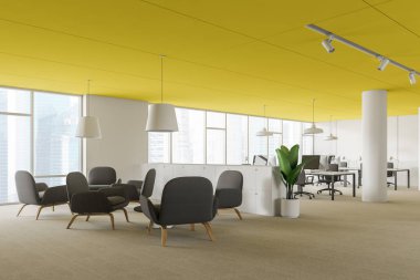 Sarı tavan ofis bekleme odası köşesi