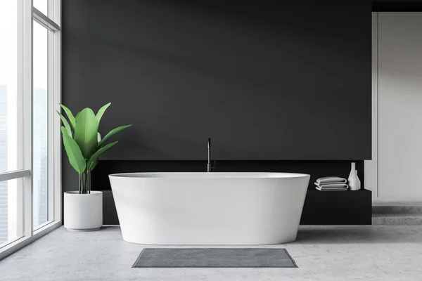 Desain interior kamar mandi modern dengan dinding hitam . — Stok Foto