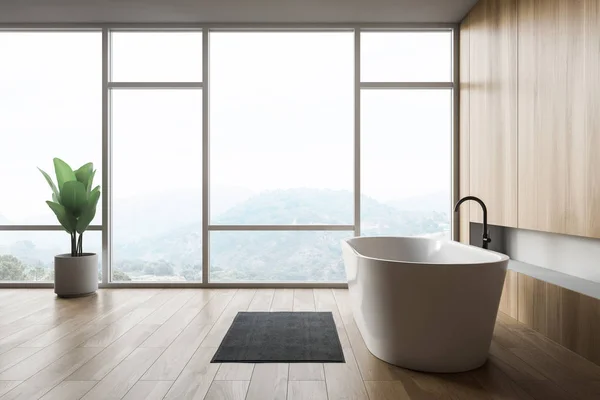 Design moderno bagno interno con vasca e finestra panoramica . — Foto Stock