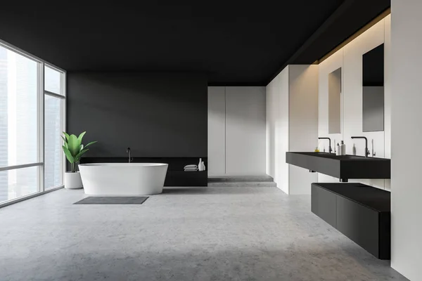 Interior de baño de diseño moderno con pared negra . — Foto de Stock