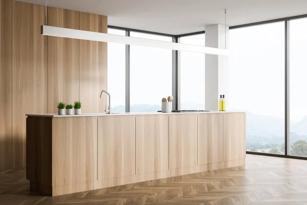Interiér kuchyně s moderním dřevěným stylem. — Stock fotografie