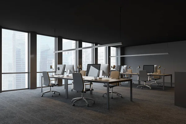 Szary panoramiczny kącik biurowy — Zdjęcie stockowe