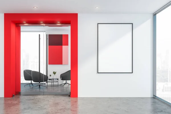 Red and white office lounge room interior, poster — Stock Photo, Image