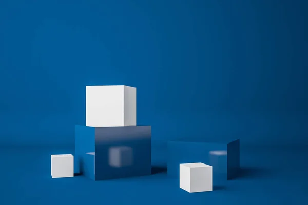 Blue and white cubes of all sizes — Stock Photo, Image