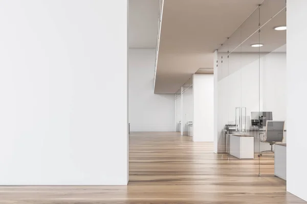 White and wooden office lobby interior, mock up