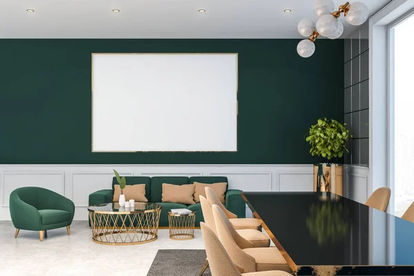 Dark green luxury living room with poster