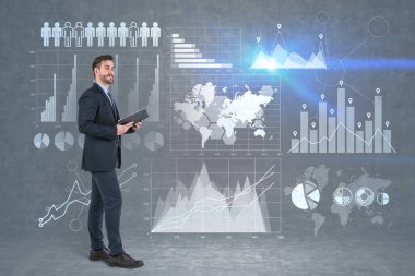 Planlayıcı Infographics ve büyük veri ile işadamı