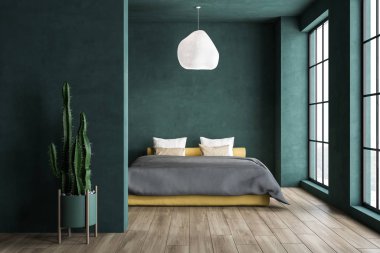 Kaktüs ile Minimalistic yeşil yatak odası iç