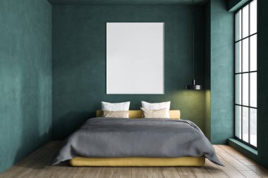 Poster ile Minimalistic yeşil yatak odası iç