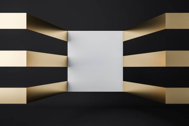 Boş futuristik siyah ve altın oda Mock yukarı duvar