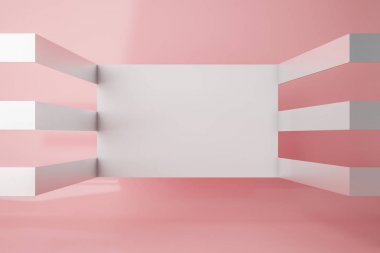 Empty futuristic pink and white room mock up wall clipart