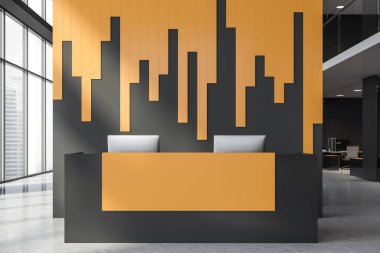 İş merkezinde gri ve sarı bir resepsiyon