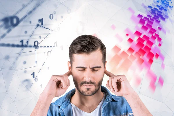 Man som täcker öron, digitalt gränssnitt — Stockfoto