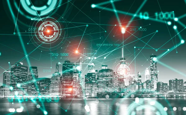 Sürükleyici HUD arayüzü ile gece Cityscape