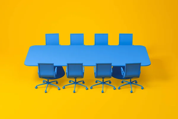 Blue meeting room furniture set on yellow