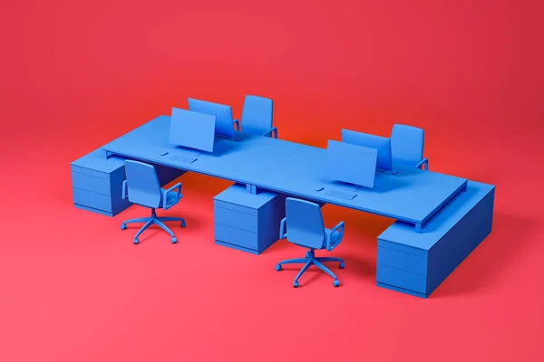 Blu grande tavolo del computer impostato sul rosso — Foto Stock