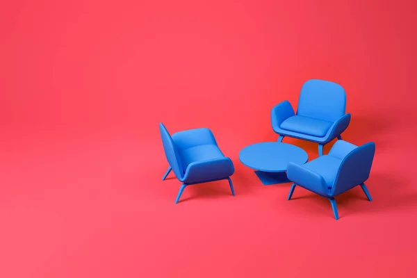Blue lounge room furniture set on red
