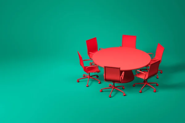 Set of red conference room furniture on green — Stock Photo, Image