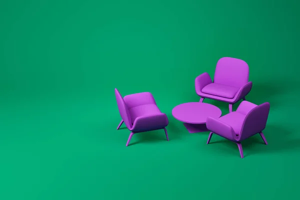 Purple lounge room furniture set on green — Stock Photo, Image