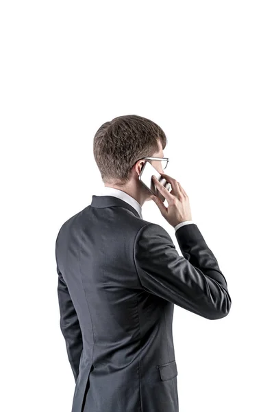 Vista lateral do homem de negócios no telefone, isolado — Fotografia de Stock