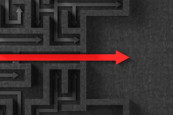 Gray maze with red shortcut arrow — Stock Photo, Image