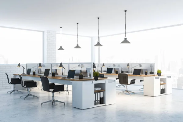 White brick panoramic office corner — Stock Photo, Image