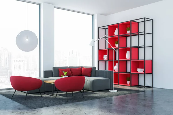 Loft grigio e rosso angolo soggiorno — Foto Stock