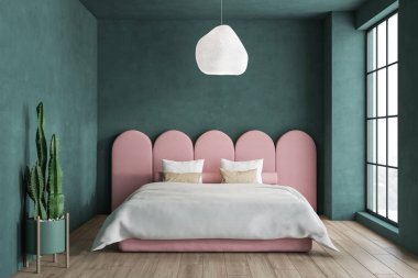 Minimalist yeşil ve pembe yatak odası