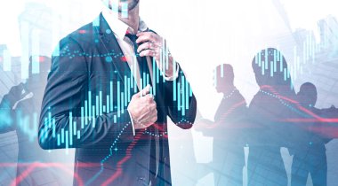 Kendine güvenen işadamı ve ekibi, borsa