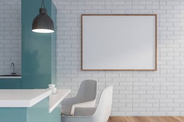 Posterli mavi mutfak masası