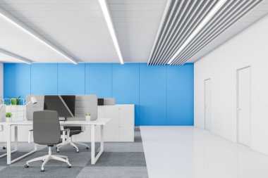 Beyaz ve mavi ofis ön görünümü