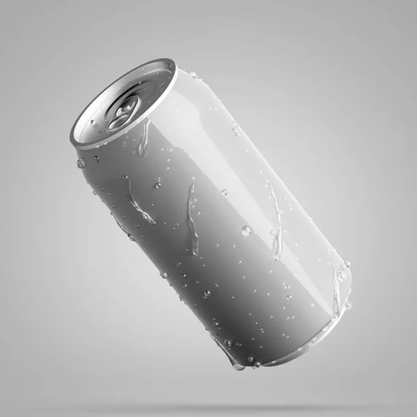 Gray diagonal aluminum can with water drops — Stock Photo, Image
