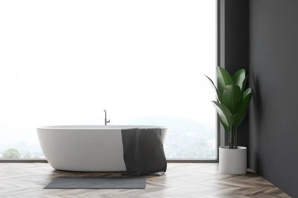 Szary panoramiczny łazienka z wanną — Zdjęcie stockowe