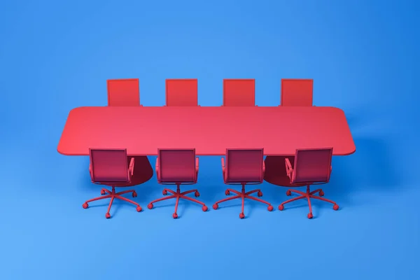 Red meeting room furniture set on blue