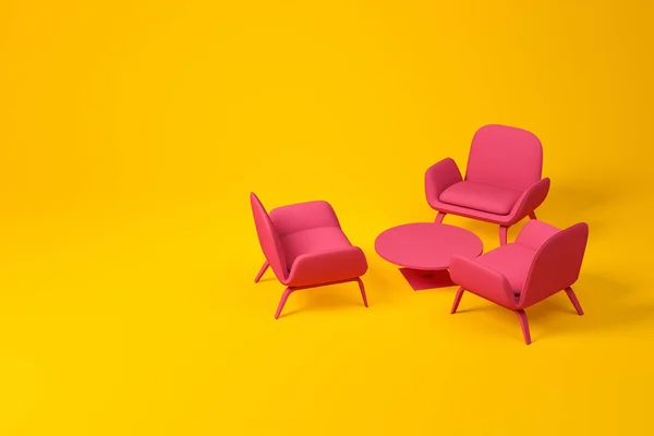 Red lounge room furniture set on yellow — Stock Photo, Image